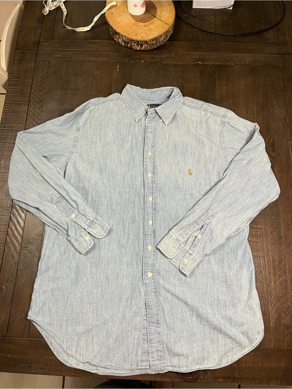 Ralph Lauren Light Blue Chambray Button-Down Shirt denim color EUC XLT